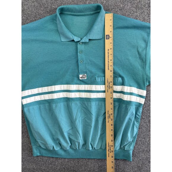 Vintage Huk A-Poo Shirt Mens L Teal White Striped Retro Polo Short Sleeve 80s - Picture 2 of 6